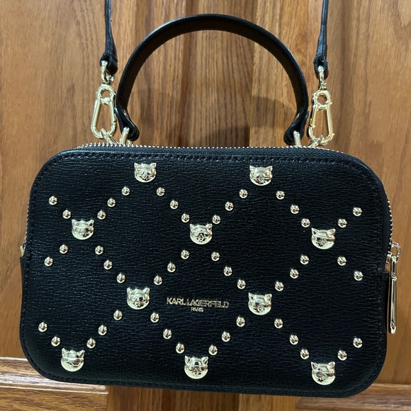 Karl Lagerfeld Black Simone Mini Bag with Gold Cat studs - Picture 1 of 12